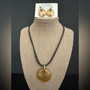 Lia Sophia Gold Disc Necklace and Earring Set